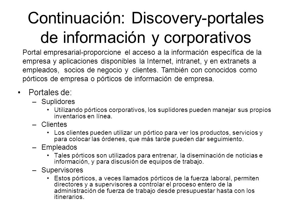 Continuación: Discovery-portales de información y corporativos