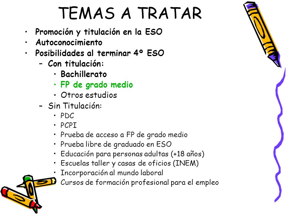 TEMAS A TRATAR Promoción y titulación en la ESO Autoconocimiento