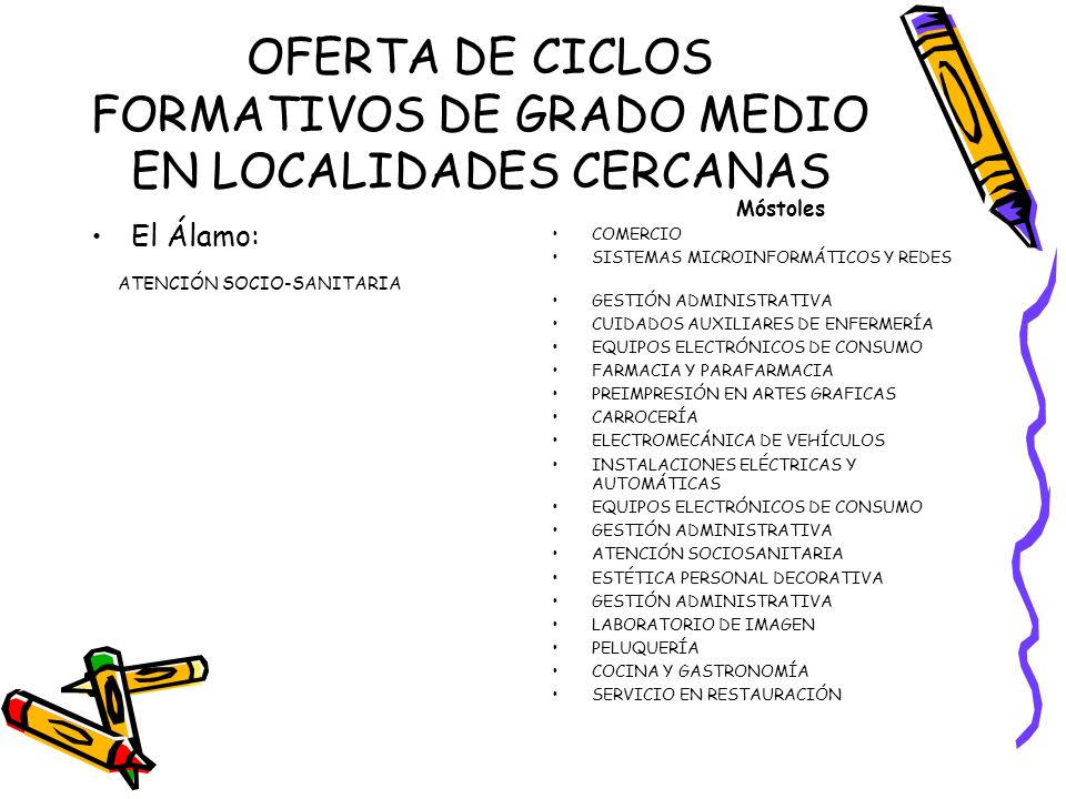 OFERTA DE CICLOS FORMATIVOS DE GRADO MEDIO EN LOCALIDADES CERCANAS