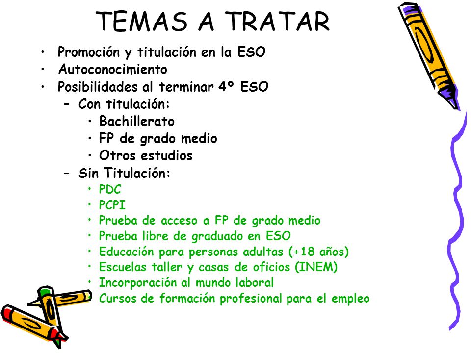 TEMAS A TRATAR Promoción y titulación en la ESO Autoconocimiento