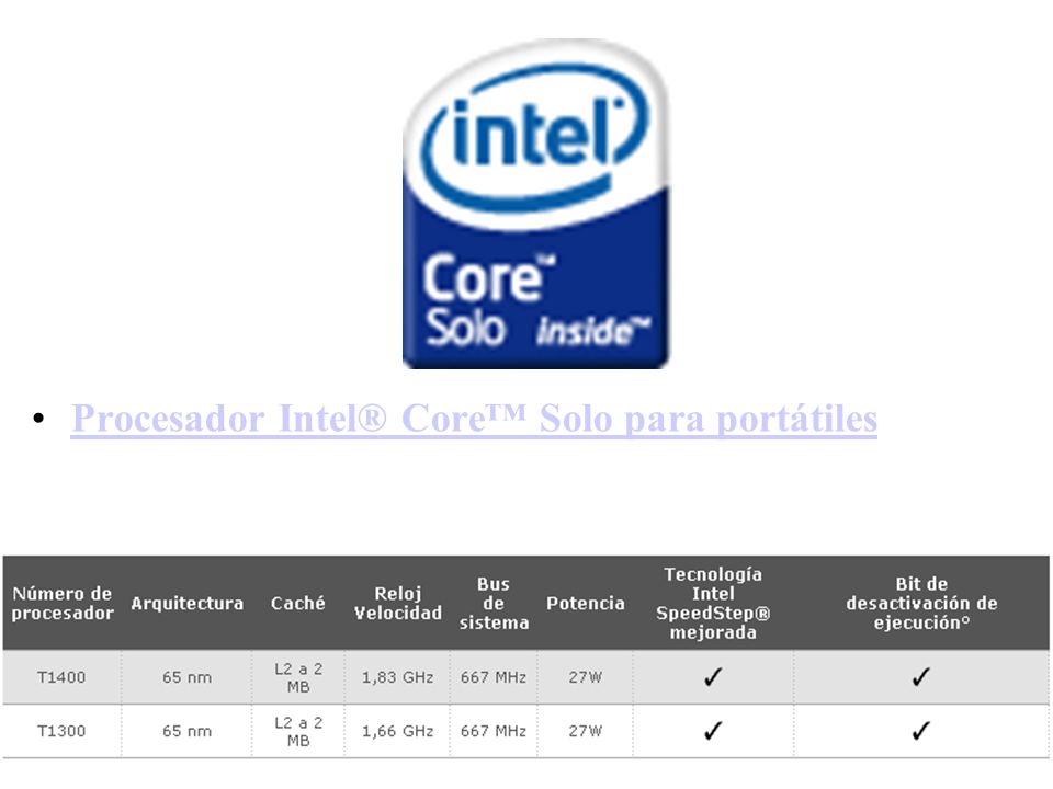 Procesador Intel® Core™ Solo para portátiles