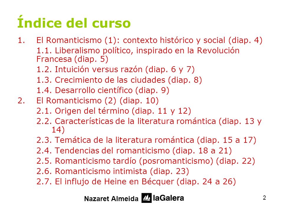 Índice del curso El Romanticismo (1): contexto histórico y social (diap. 4) 1.1. Liberalismo político, inspirado en la Revolución Francesa (diap. 5)