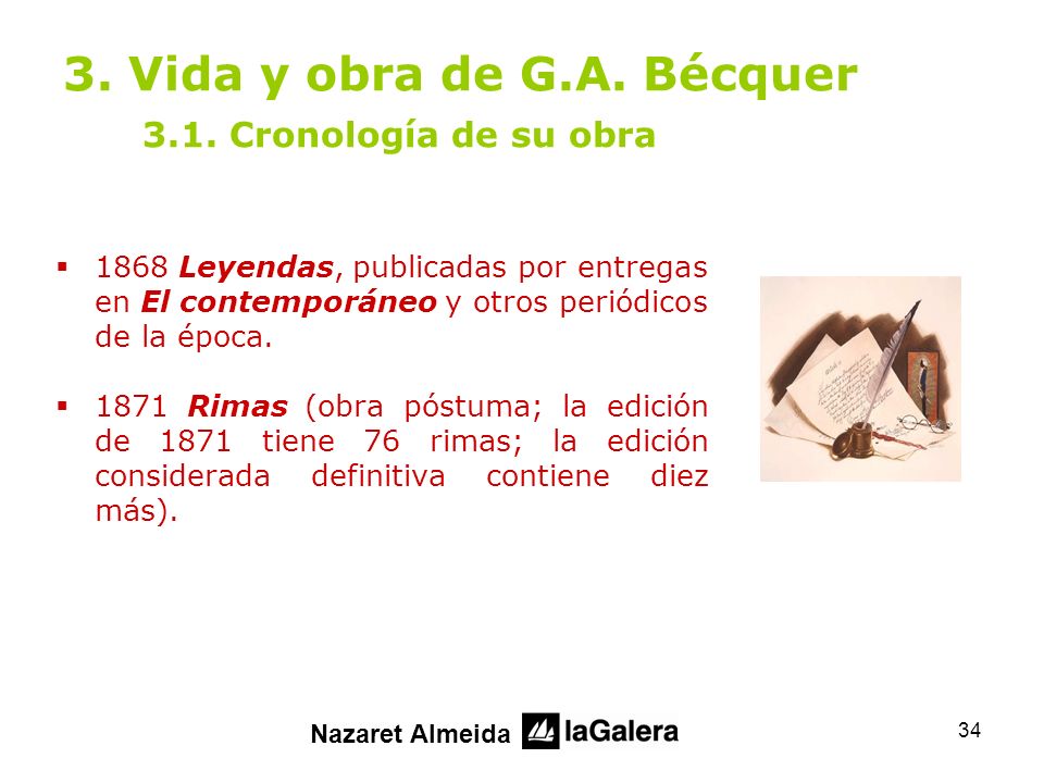 3. Vida y obra de G.A. Bécquer 3.1. Cronología de su obra