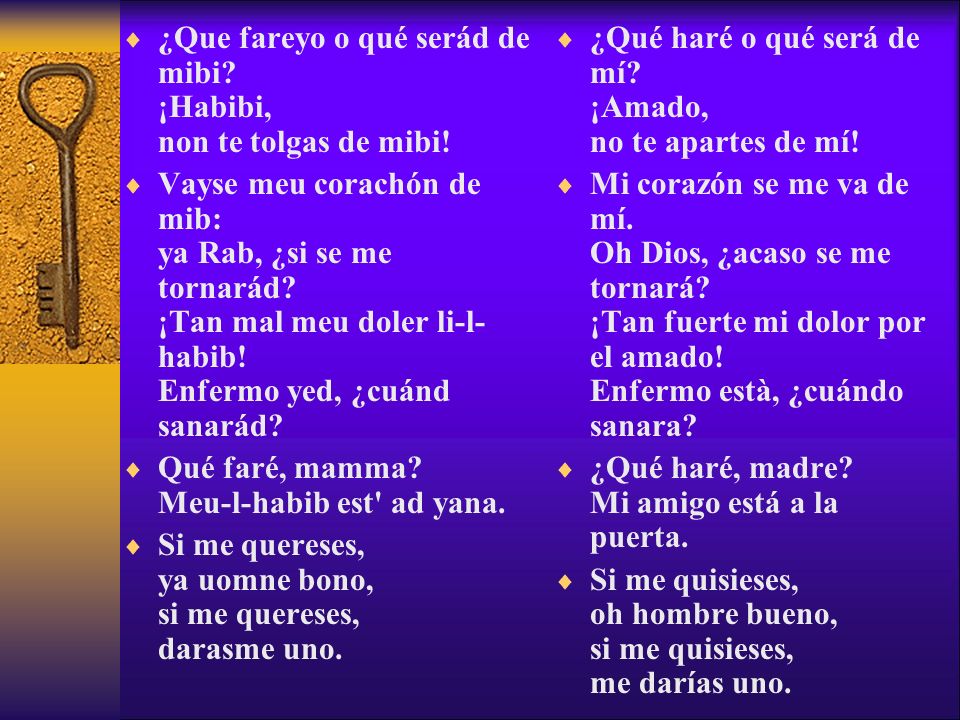 ¿Que fareyo o qué serád de mibi ¡Habibi, non te tolgas de mibi!