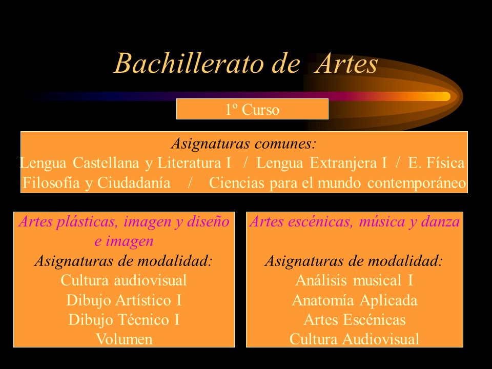 Bachillerato de Artes 1º Curso Asignaturas comunes: