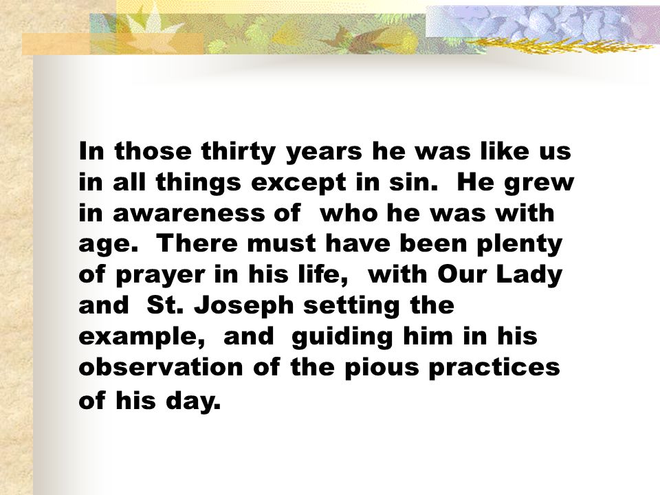 In those thirty years he was like us in all things except in sin