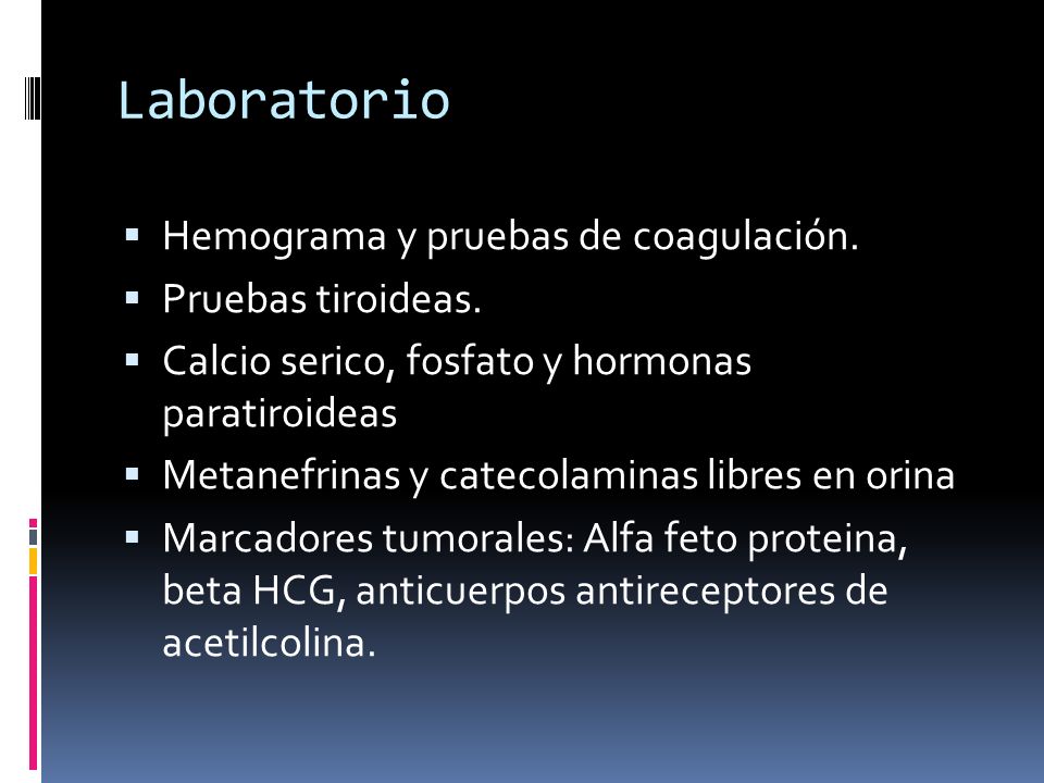 Laboratorio Hemograma y pruebas de coagulación. Pruebas tiroideas.