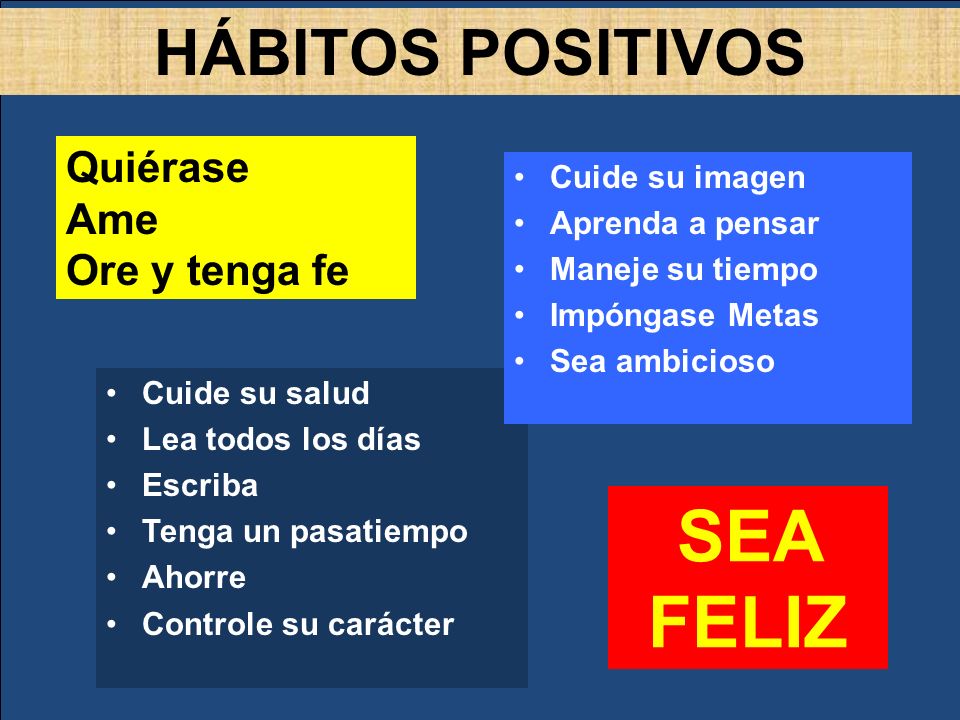 SEA FELIZ HÁBITOS POSITIVOS Quiérase Ame Ore y tenga fe