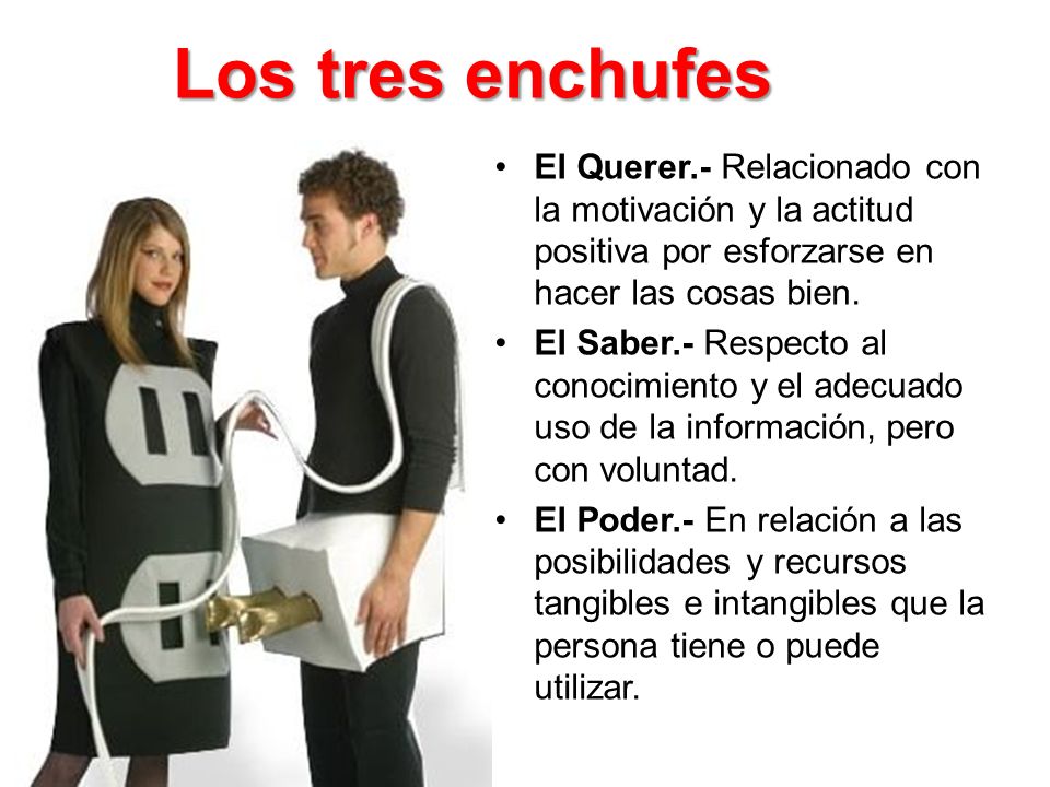 Los tres enchufes El Querer.- Relacionado con la motivación y la actitud positiva por esforzarse en hacer las cosas bien.