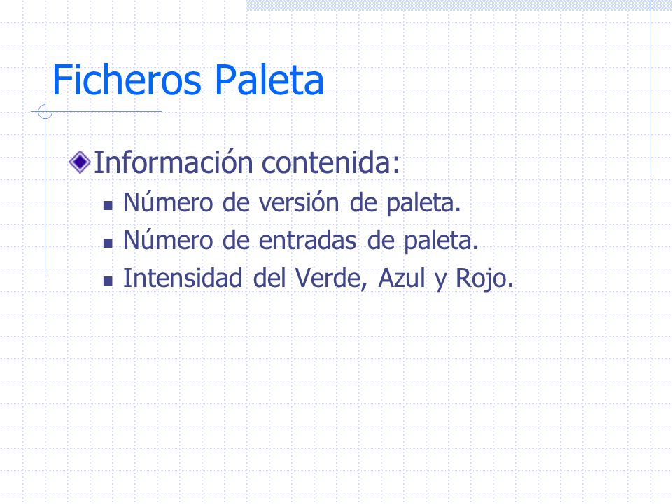 Ficheros Paleta Información contenida: Número de versión de paleta.