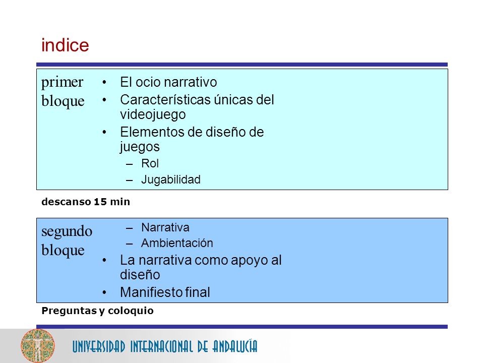 indice primer bloque segundo bloque El ocio narrativo