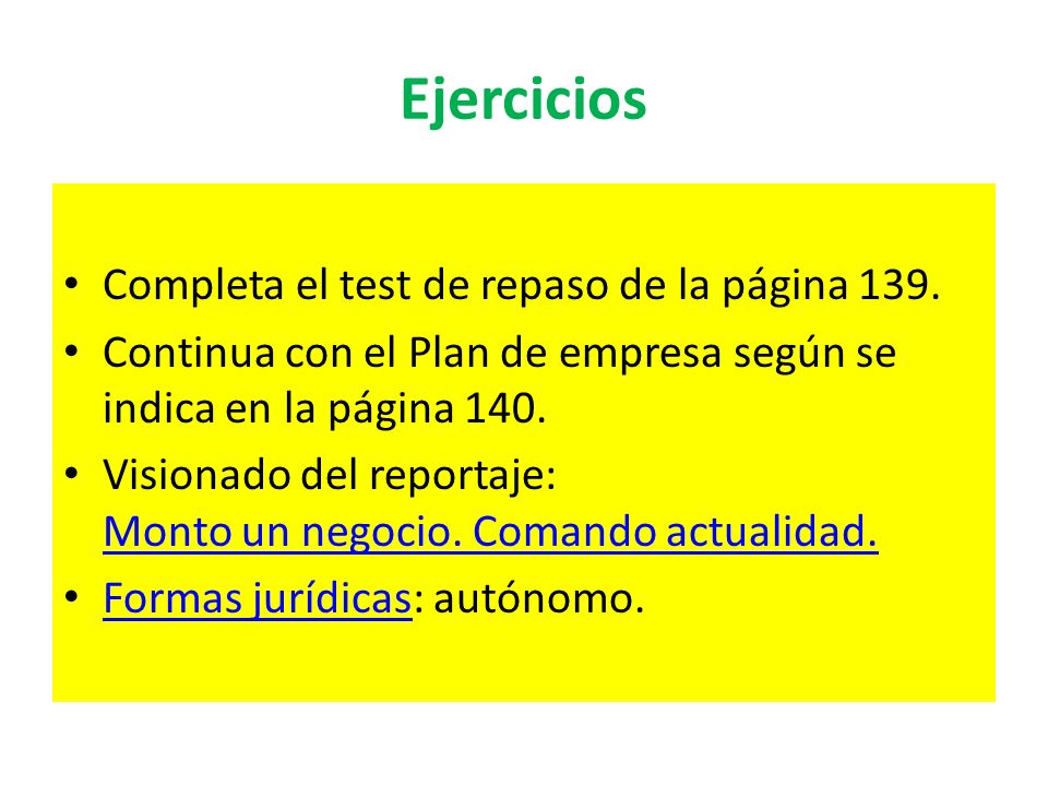 Ejercicios Completa el test de repaso de la página 139.