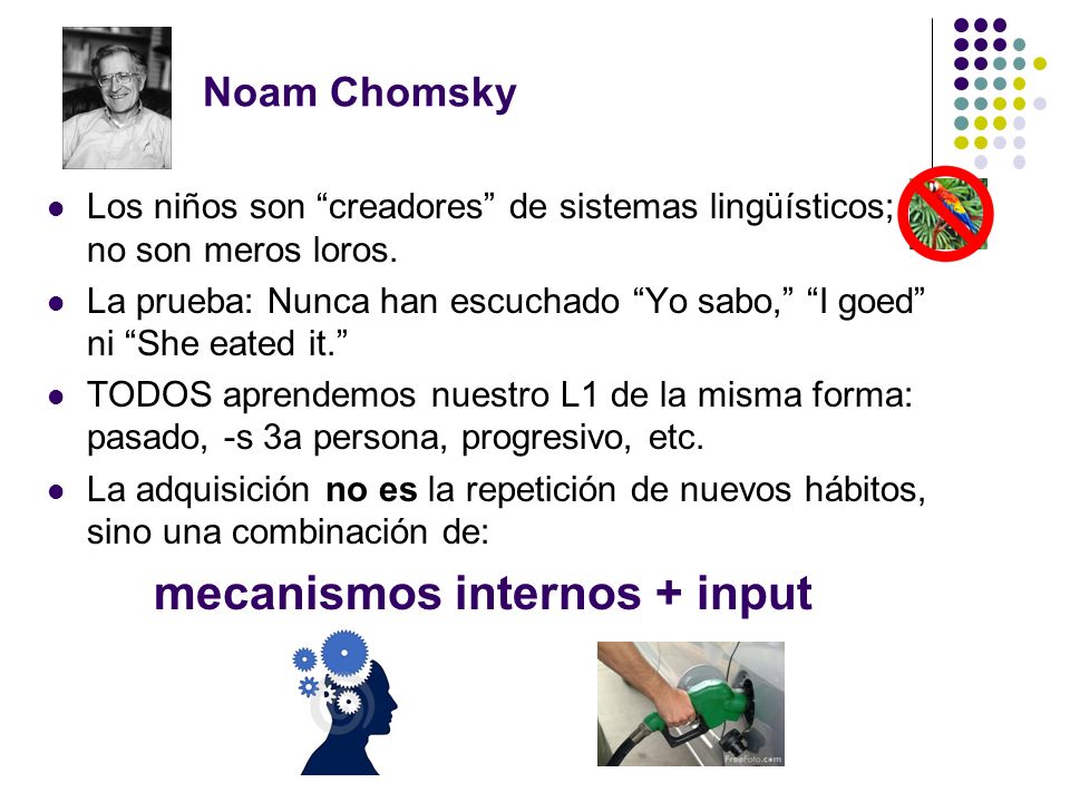 Noam Chomsky Los niños son creadores de sistemas lingüísticos; no son meros loros.