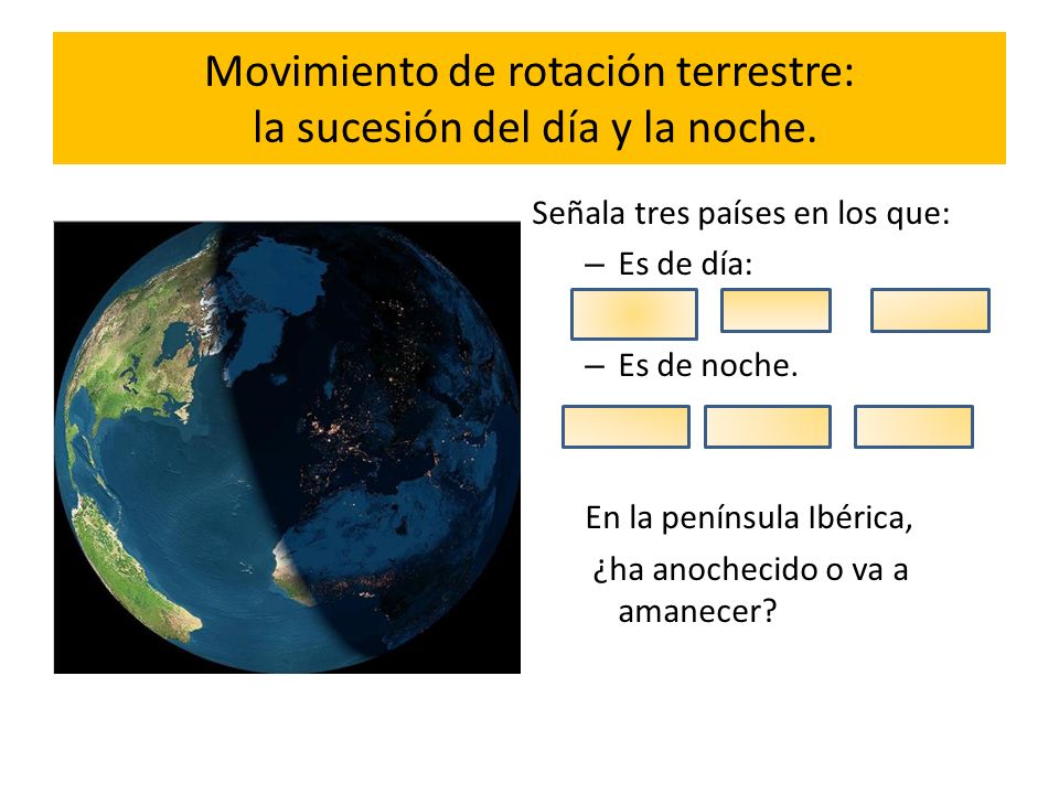 Movimiento de rotación terrestre: la sucesión del día y la noche.