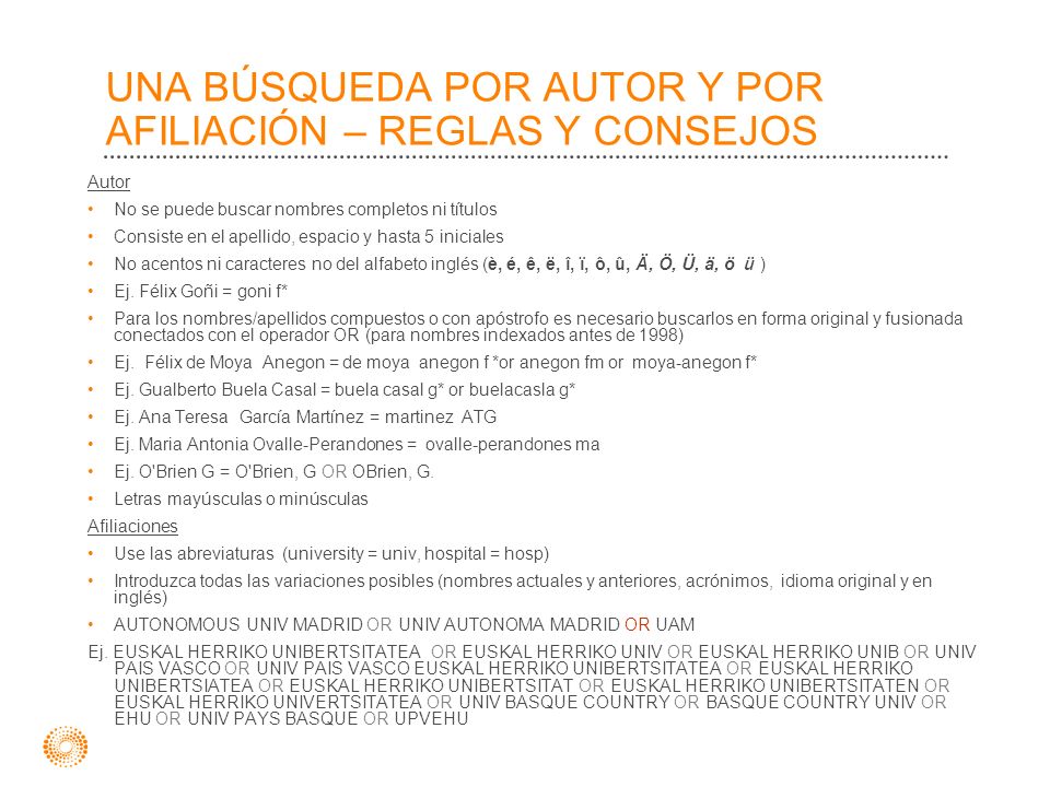 UNA BÚSQUEDA POR AUTOR Y POR AFILIACIÓN – REGLAS Y CONSEJOS