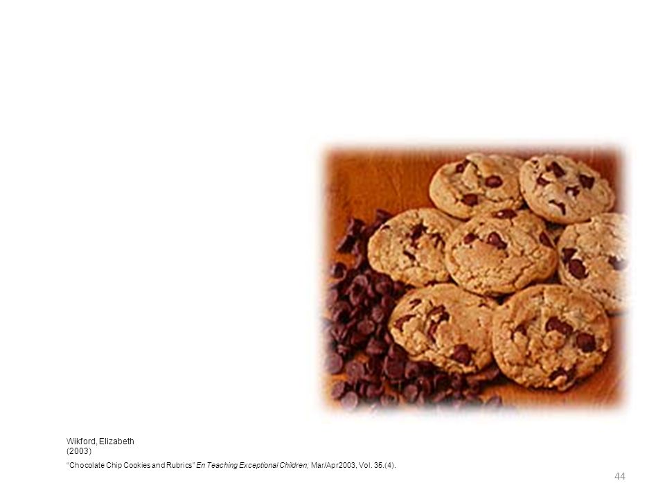 Wikford, Elizabeth (2003) Chocolate Chip Cookies and Rubrics En Teaching Exceptional Children; Mar/Apr2003, Vol.