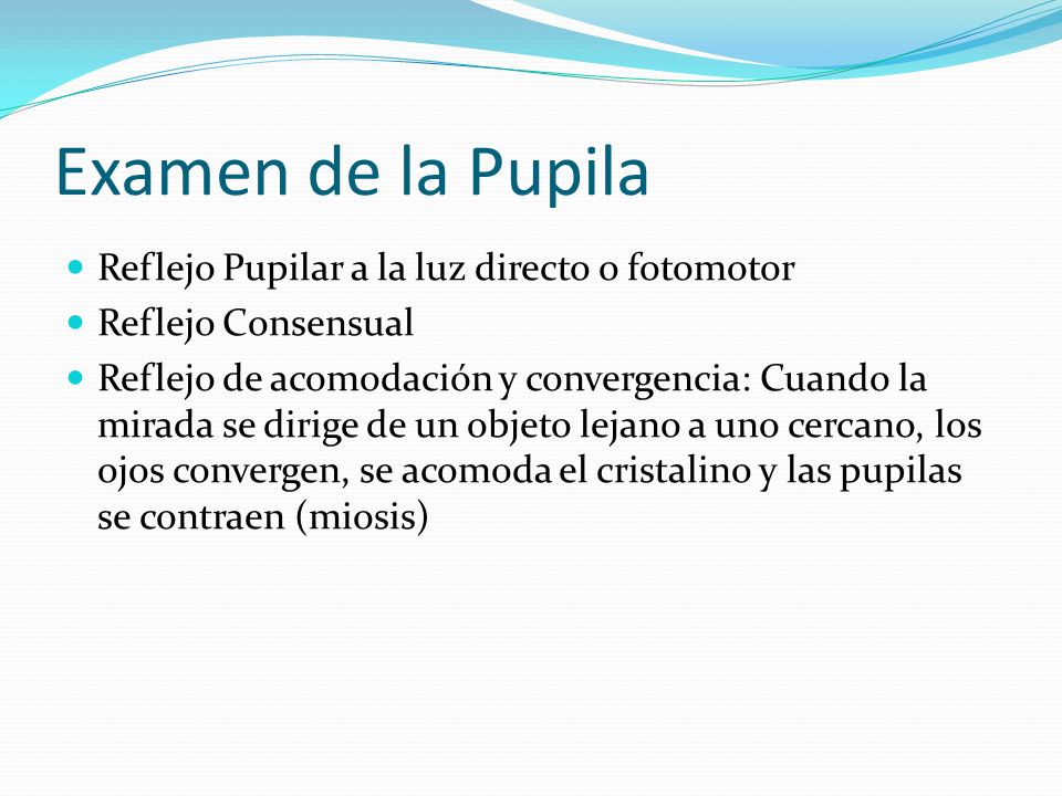 Examen de la Pupila Reflejo Pupilar a la luz directo o fotomotor