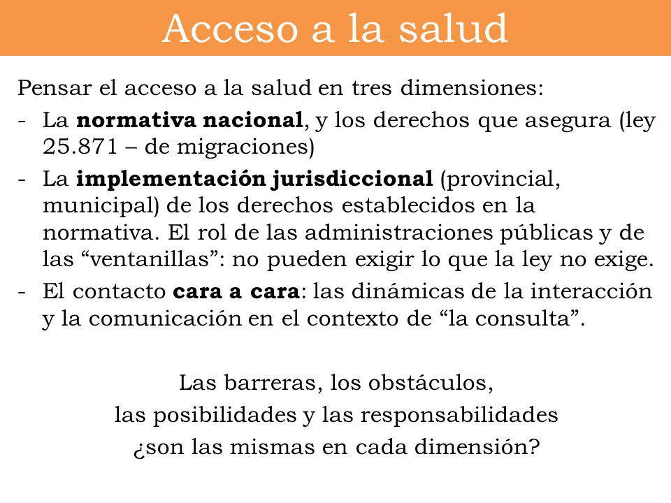 Acceso a la salud Pensar el acceso a la salud en tres dimensiones: