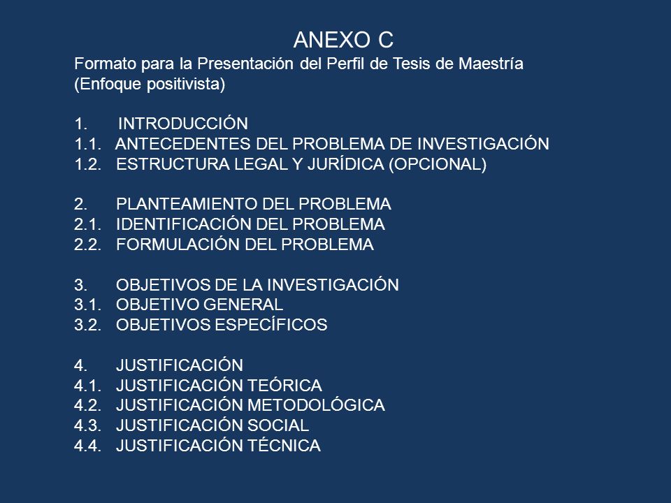 ANEXO C Formato para la Presentación del Perfil de Tesis de Maestría