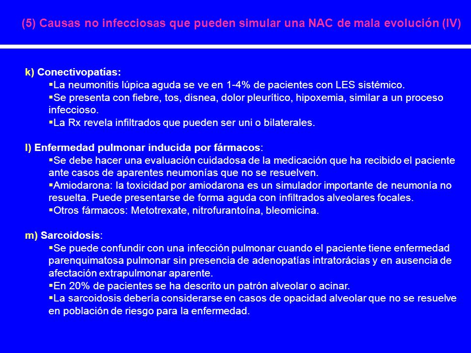 (5) Causas no infecciosas que pueden simular una NAC de mala evolución (IV)