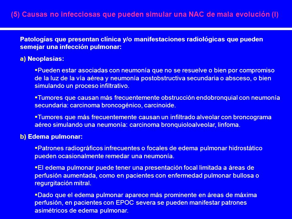 (5) Causas no infecciosas que pueden simular una NAC de mala evolución (I)