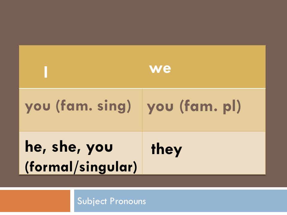 he, she, you (formal/singular) they