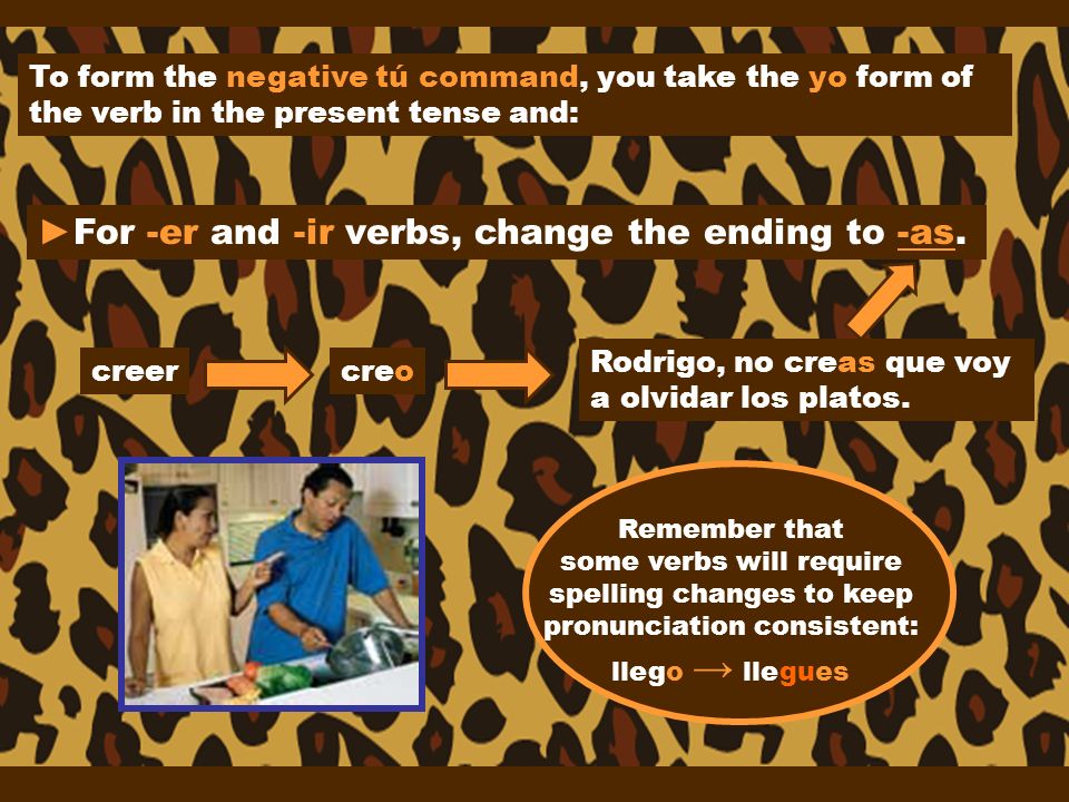 ►For -er and -ir verbs, change the ending to -as.