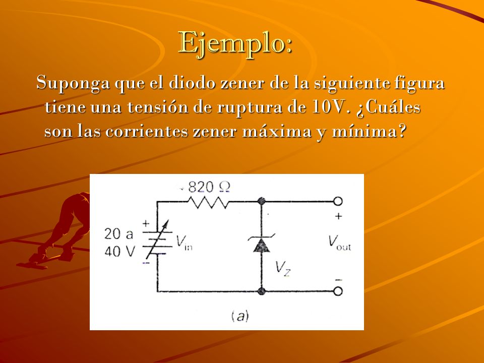 Ejemplo: Suponga que el diodo zener de la siguiente figura tiene una tensión de ruptura de 10V.