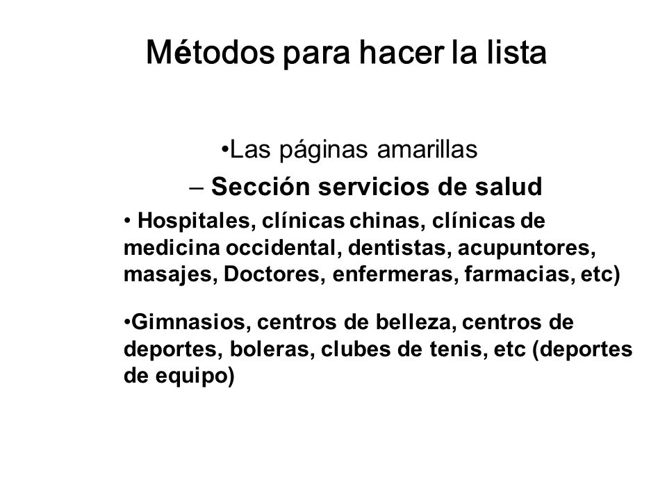 Métodos para hacer la lista