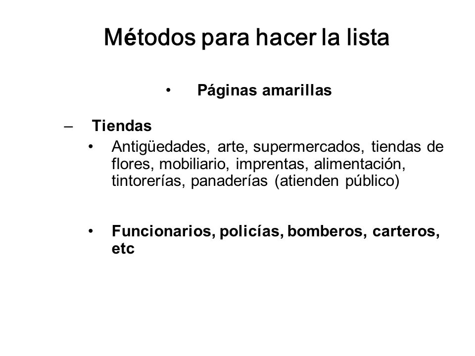 Métodos para hacer la lista