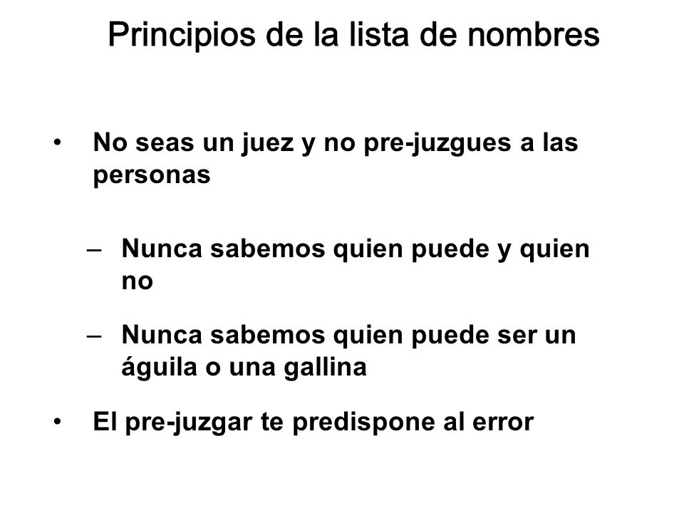 Principios de la lista de nombres