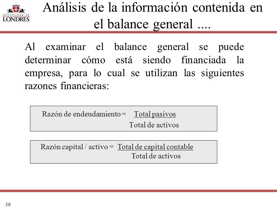 Análisis de la información contenida en el balance general ....