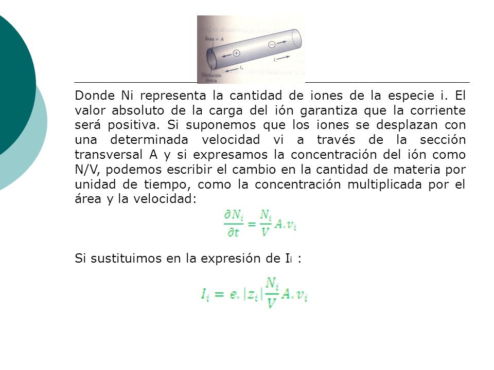 Donde Ni representa la cantidad de iones de la especie i