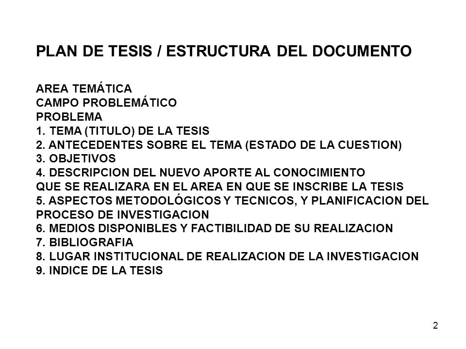 PLAN DE TESIS / ESTRUCTURA DEL DOCUMENTO