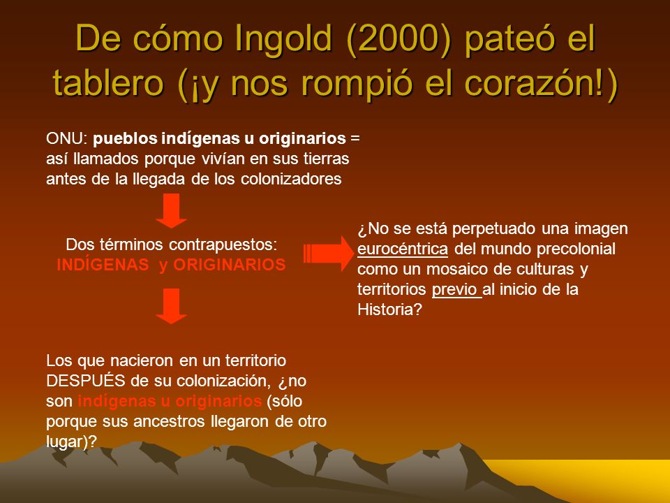 De cómo Ingold (2000) pateó el tablero (¡y nos rompió el corazón!)
