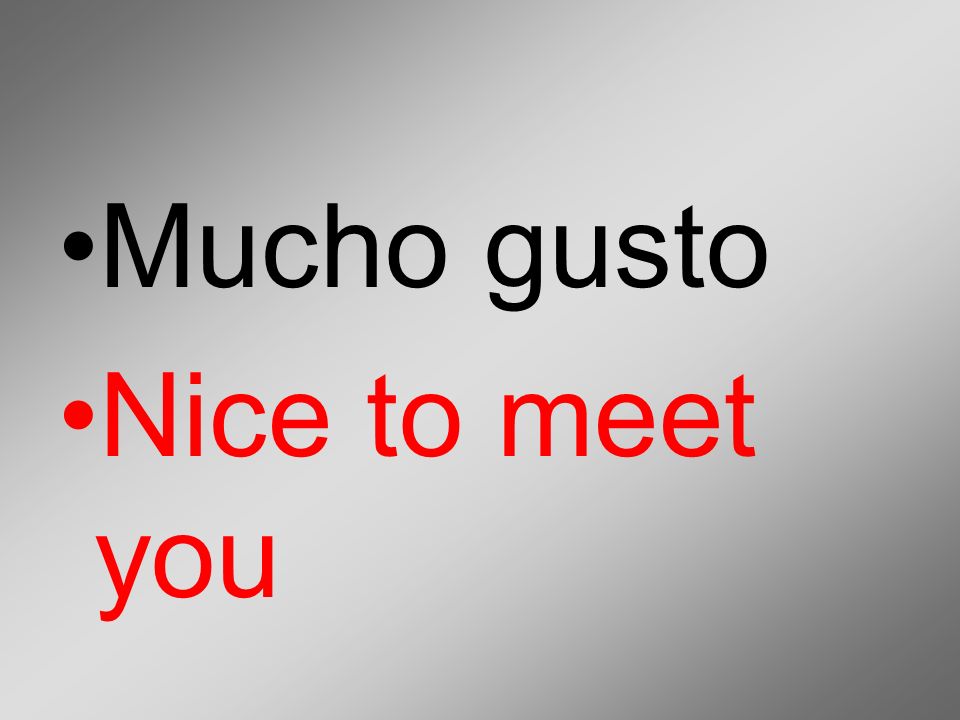Mucho gusto Nice to meet you