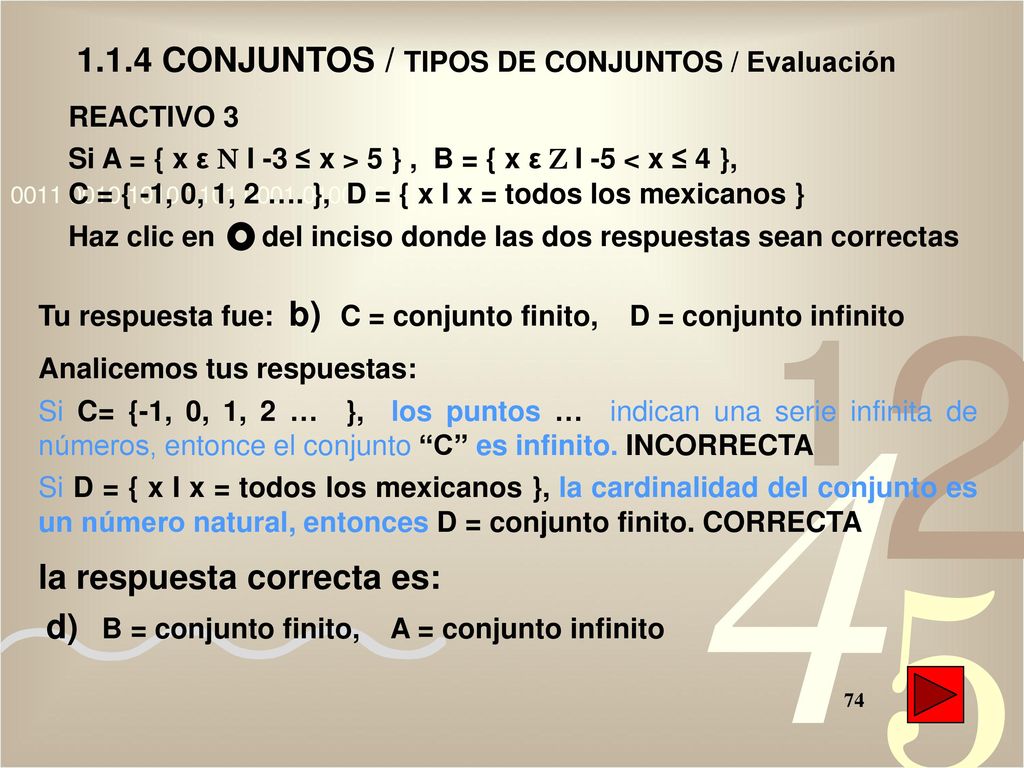 1.1.4 CONJUNTOS / TIPOS DE CONJUNTOS / Evaluación