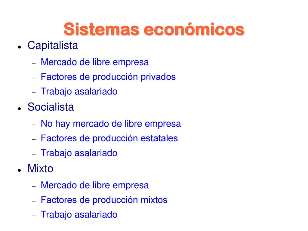 Sistemas económicos Capitalista Socialista Mixto