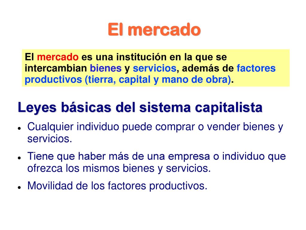 El mercado Leyes básicas del sistema capitalista