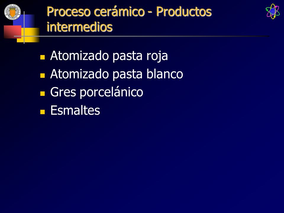 Proceso cerámico - Productos intermedios