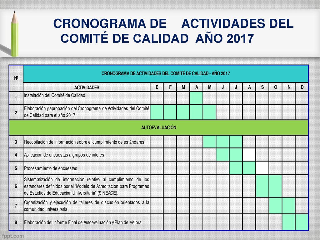 CRONOGRAMA DE ACTIVIDADES DEL COMITÉ DE CALIDAD AÑO 2017
