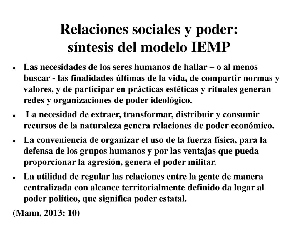 Relaciones sociales y poder: síntesis del modelo IEMP