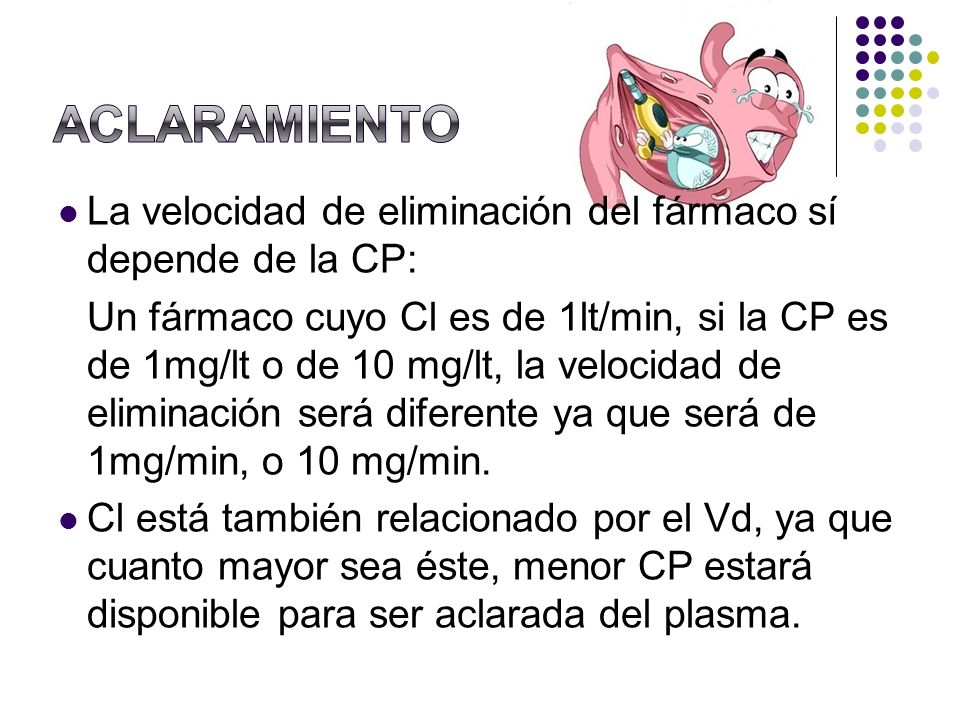 ACLARAMIENTO La velocidad de eliminación del fármaco sí depende de la CP: