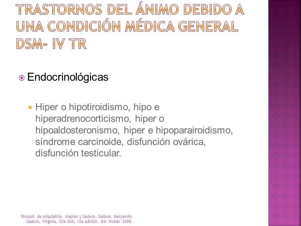 TRASTORNOS DEL ÁNIMO DEBIDO A UNA CONDICIÓN MÉDICA GENERAL dsm- iv tr