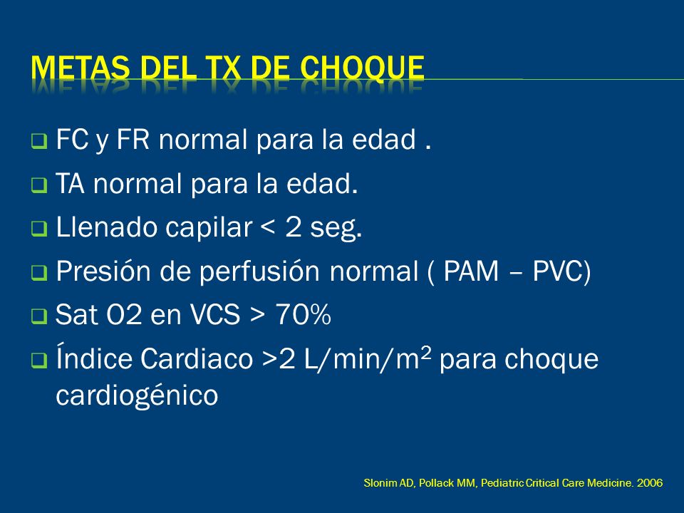 Metas del tx de choque FC y FR normal para la edad .