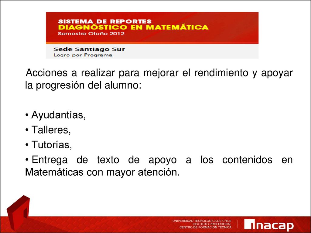 Acciones a realizar para mejorar el rendimiento y apoyar la progresión del alumno: