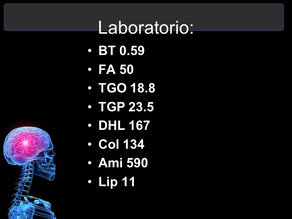 Laboratorio: BT 0.59 FA 50 TGO 18.8 TGP 23.5 DHL 167 Col 134 Ami 590