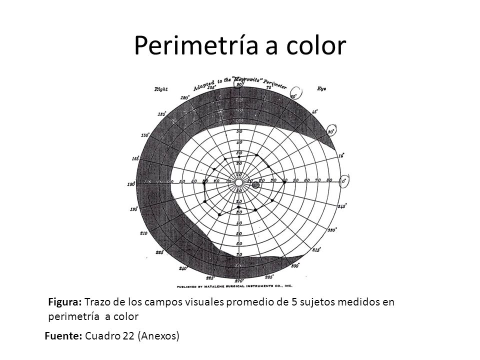 Perimetría a color Figura: Trazo de los campos visuales promedio de 5 sujetos medidos en perimetría a color.