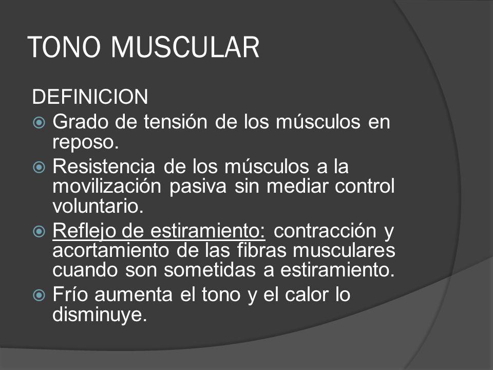 TONO MUSCULAR DEFINICION Grado de tensión de los músculos en reposo.