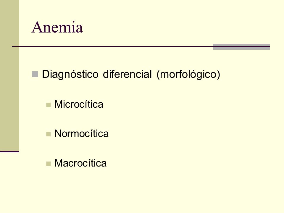 Anemia Diagnóstico diferencial (morfológico) Microcítica Normocítica